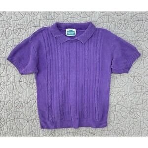 Greenwich Square Cable Knit Short Sleeve Royal Purple Polo Shirt / Women's Large